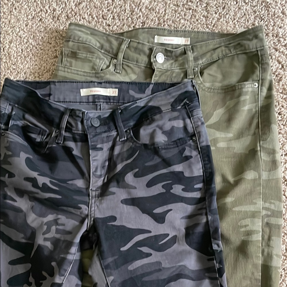 Levi’s 711 Skinny Camouflage Pants- 2 pair- green and black/gray